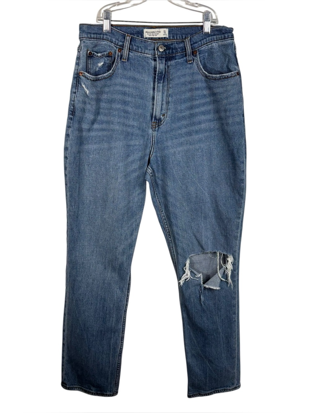 Abercrombie The 90's Slim Straight Ultra High Rise Curve Love Distressed Jeans
